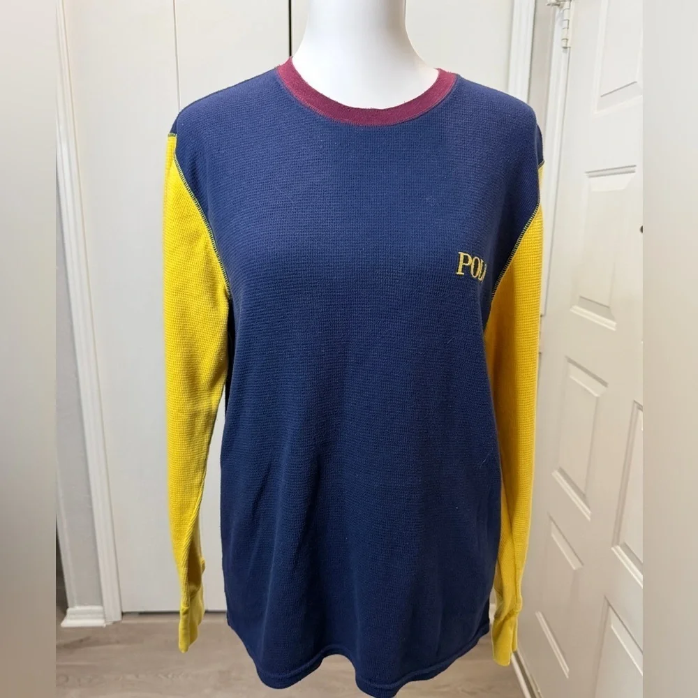 Polo by Ralph Lauren Men's Blue and Yellow Crewneck Sweater